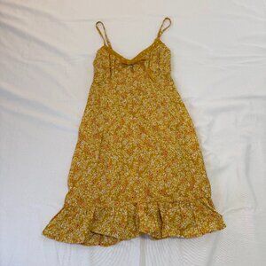 No Boundaries Yellow Floral Mini Dress XS Smocked Back Ruffle Hem Boho Sundress